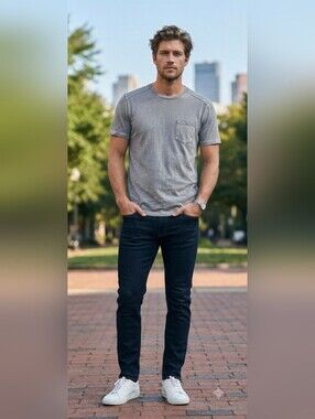 VRST Men’s Gray Pocket T-Shirt Medium Crew Neck Performance Activewear Tee EUC